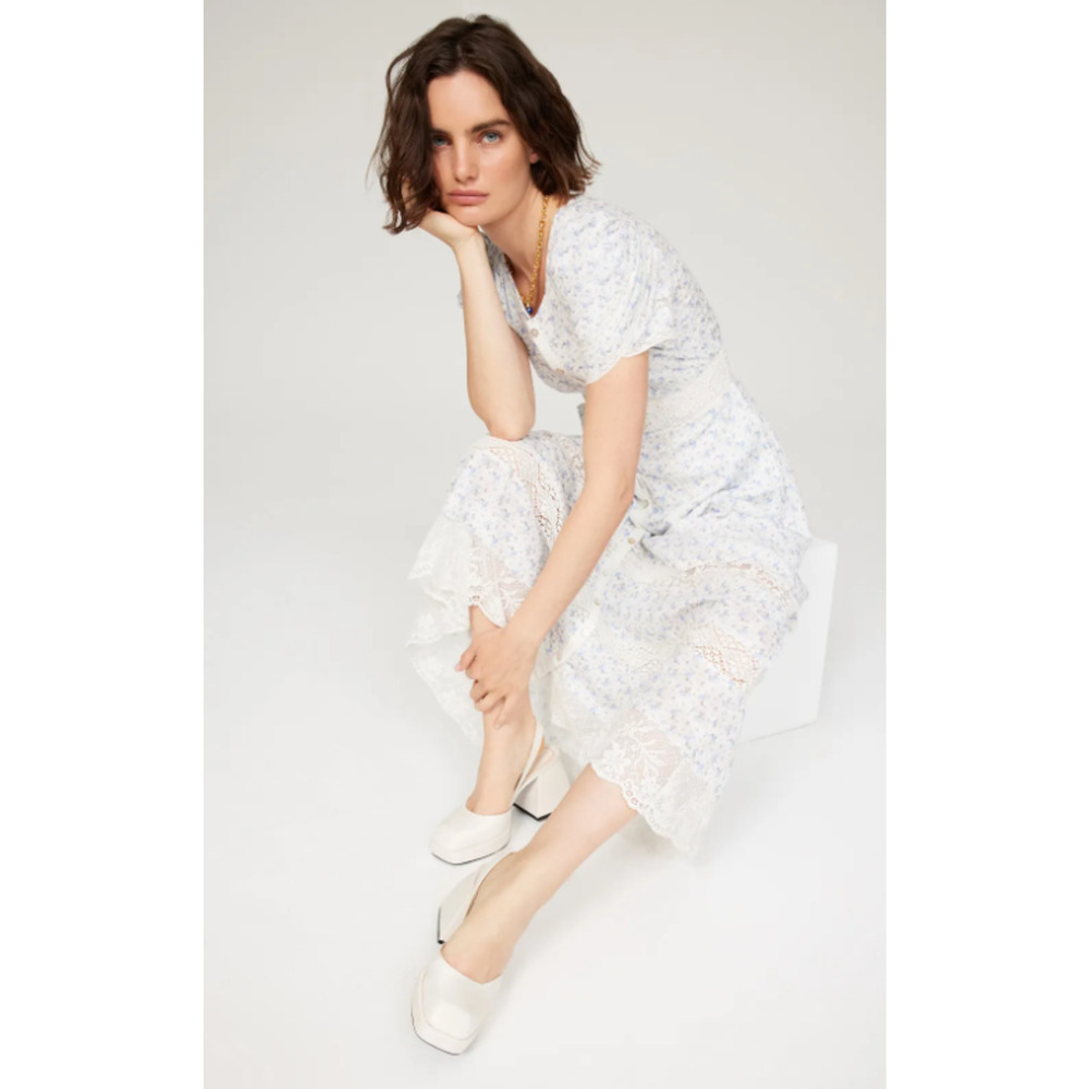 LoveShackFancy Tamsin Dress - Blue Floral, Size 0 - Picture 2 of 8